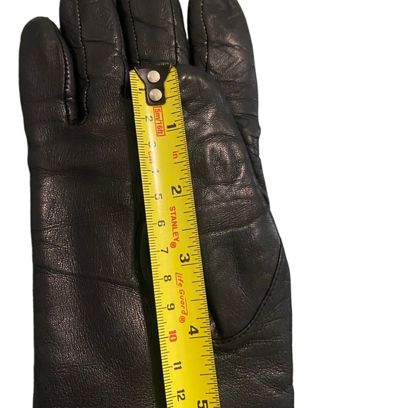 Vintage Aris Black Leather Gloves 100% Cashmere Lining Size 6.5 - Picture 9 of 9